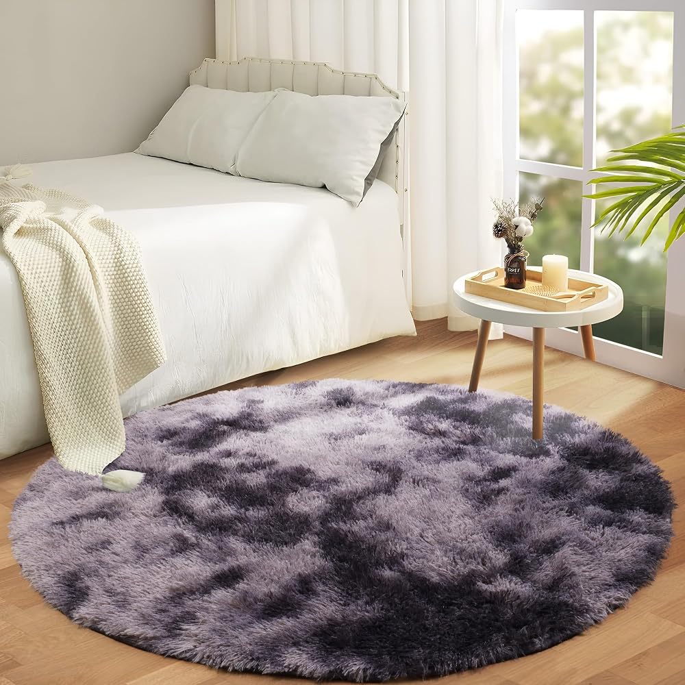 Aspire Homeware Round Rug 120x120 cm Dark Grey Non Slip Shaggy