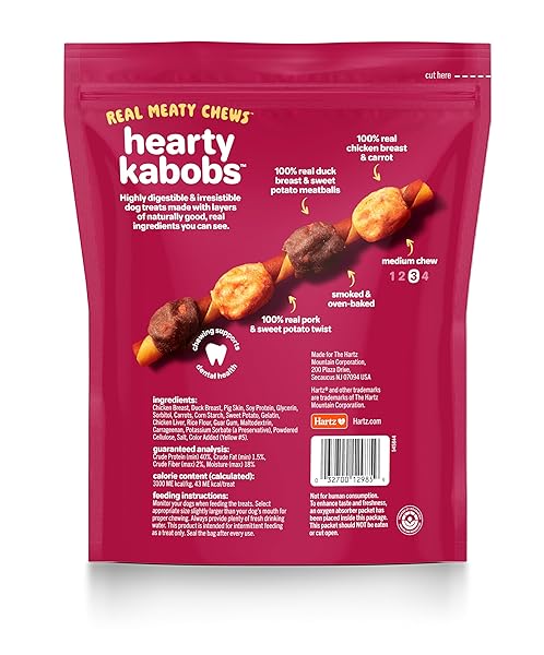 HARTZ OINKIES HEARTY KABOB DOG TREATS WITH 100% REAL CHICKEN, DUCK, SWEET POTATO & CARROT, RAWHIDE-FREE, NATURAL DOG TREATS, HIGHLY DIGESTIBLE LONG LASTING CHEWS, 18 COUNT
