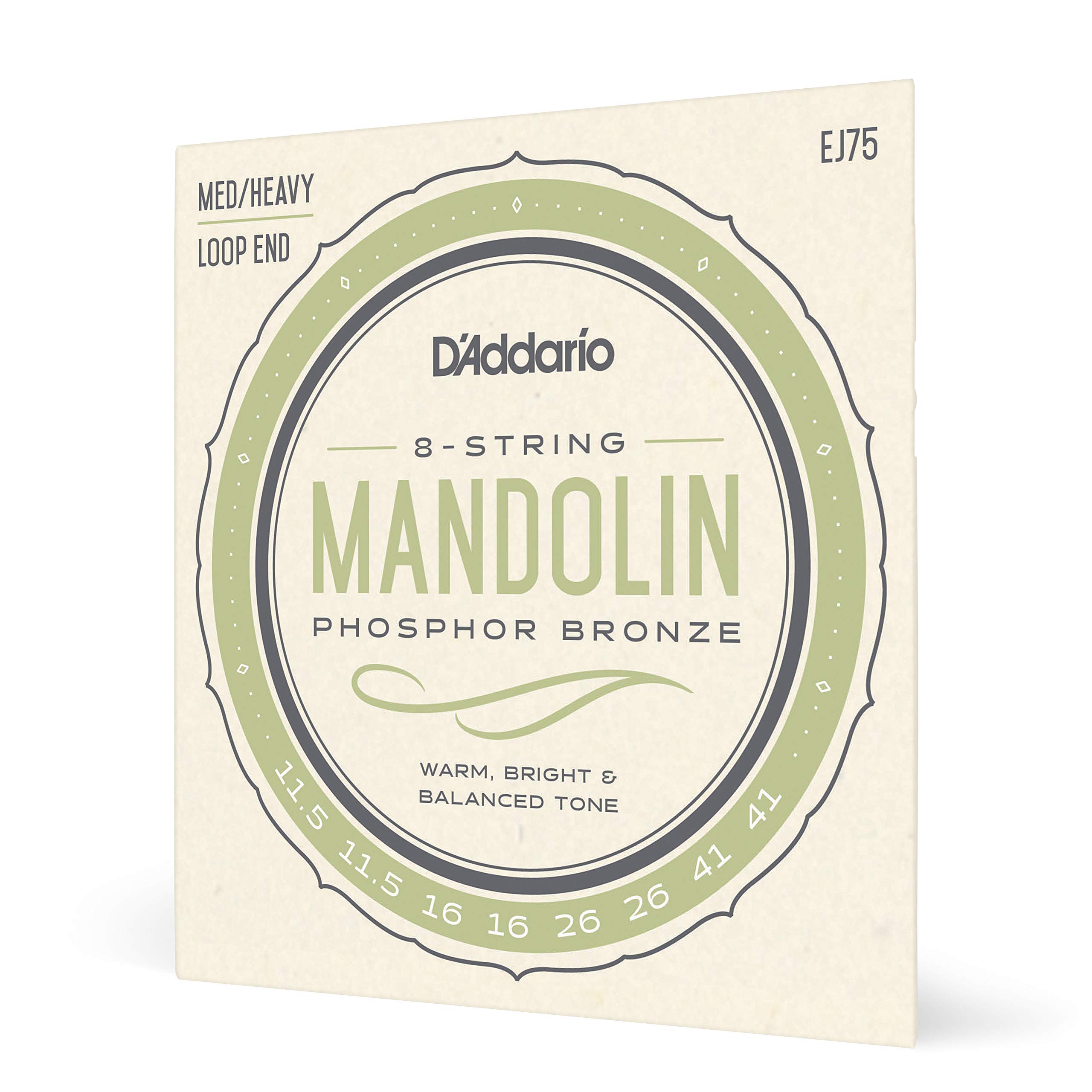 D'Addario Mandolin Strings, Phosphor Bronze, EJ75, Medium/Heavy Gauge 11.5-41, 8-String Set, Pack of 1