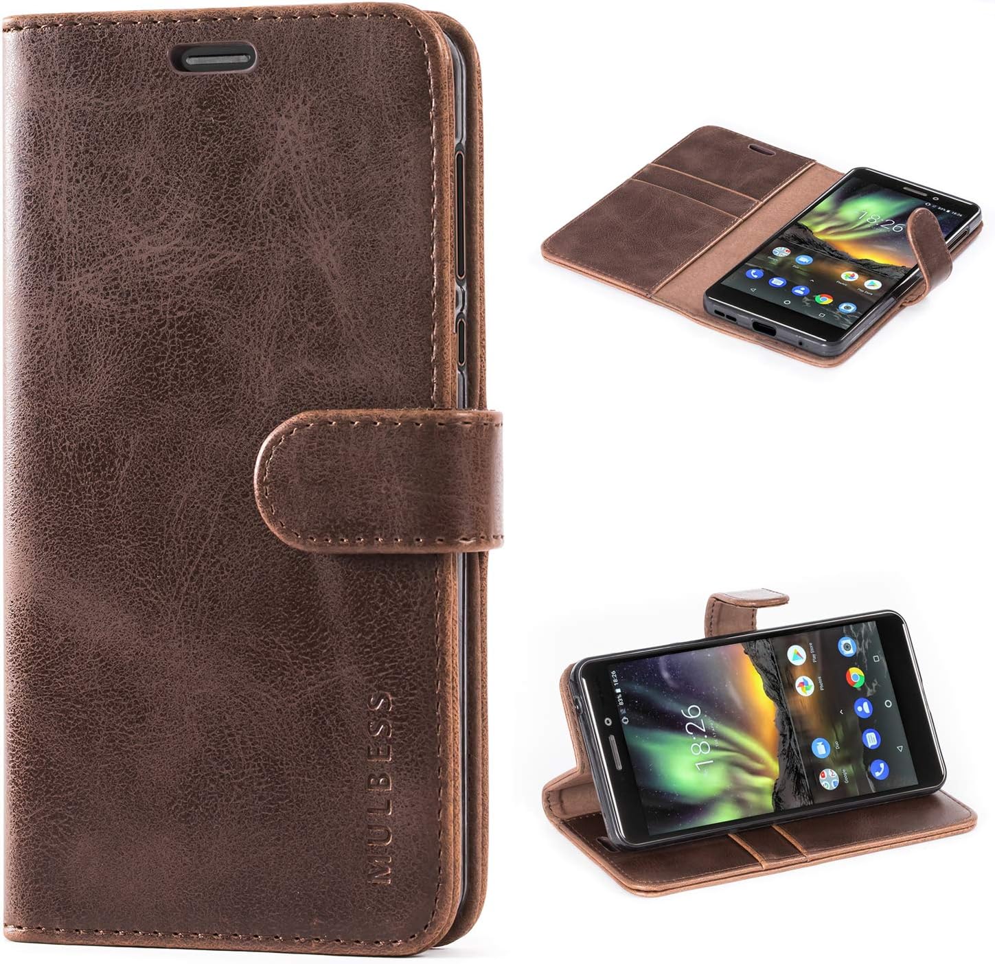 Mulbess Vintage Nokia 6.1 Case, Nokia 6.1 Phone Case, Flip Leather Wallet Phone Cover for Nokia 6.1, Coffee Brown