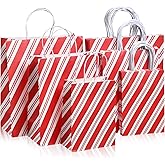 Qilery 24 Pcs Christmas Party Paper Gift Bags Candy Cane Red White Striped Kraft Gift Bags with Handles 3 Sizes Treat Candy Goodie Wrap for Winter Xmas New Year Party Goody Supplies