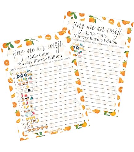 Canopy Street Baby Shower Bingo Cards - 25 Fill-in Game Cards, Clementine Citrus Design, 5x7 Inches, Made In USA