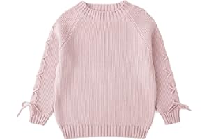 Curipeer Girl’s Long Sleeve Knit Sweater Lace Up Crewneck Cute Pullover Holiday 5-13Y