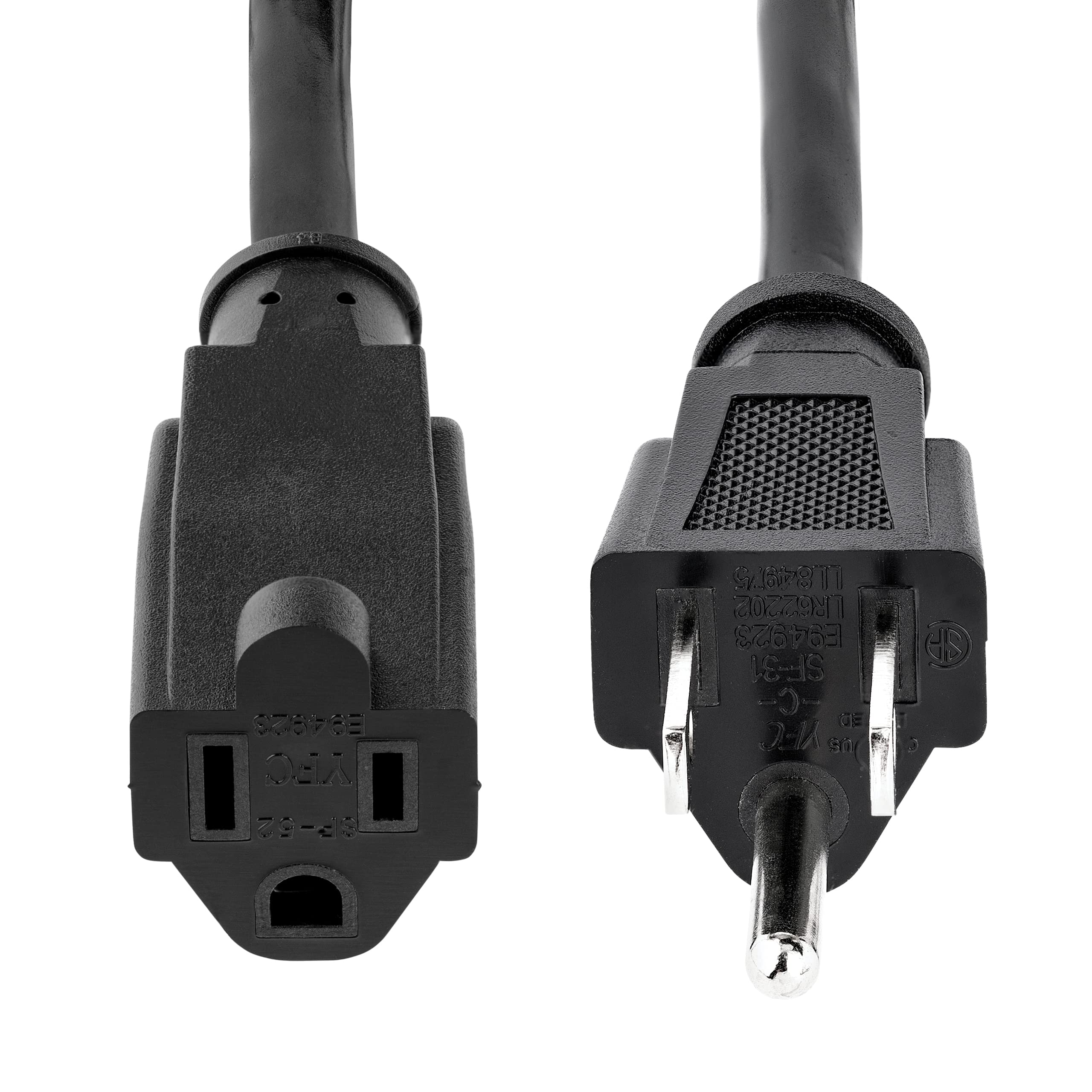 StarTech.com 6ft (1.8m) Heavy Duty Extension Cord, NEMA 5-15R to NEMA 5-15P Black Extension Cord, 15A 125V, 14AWG, Heavy Gauge Power Extension Cable, Heavy Duty AC Power Cord, UL Listed (PAC101146)