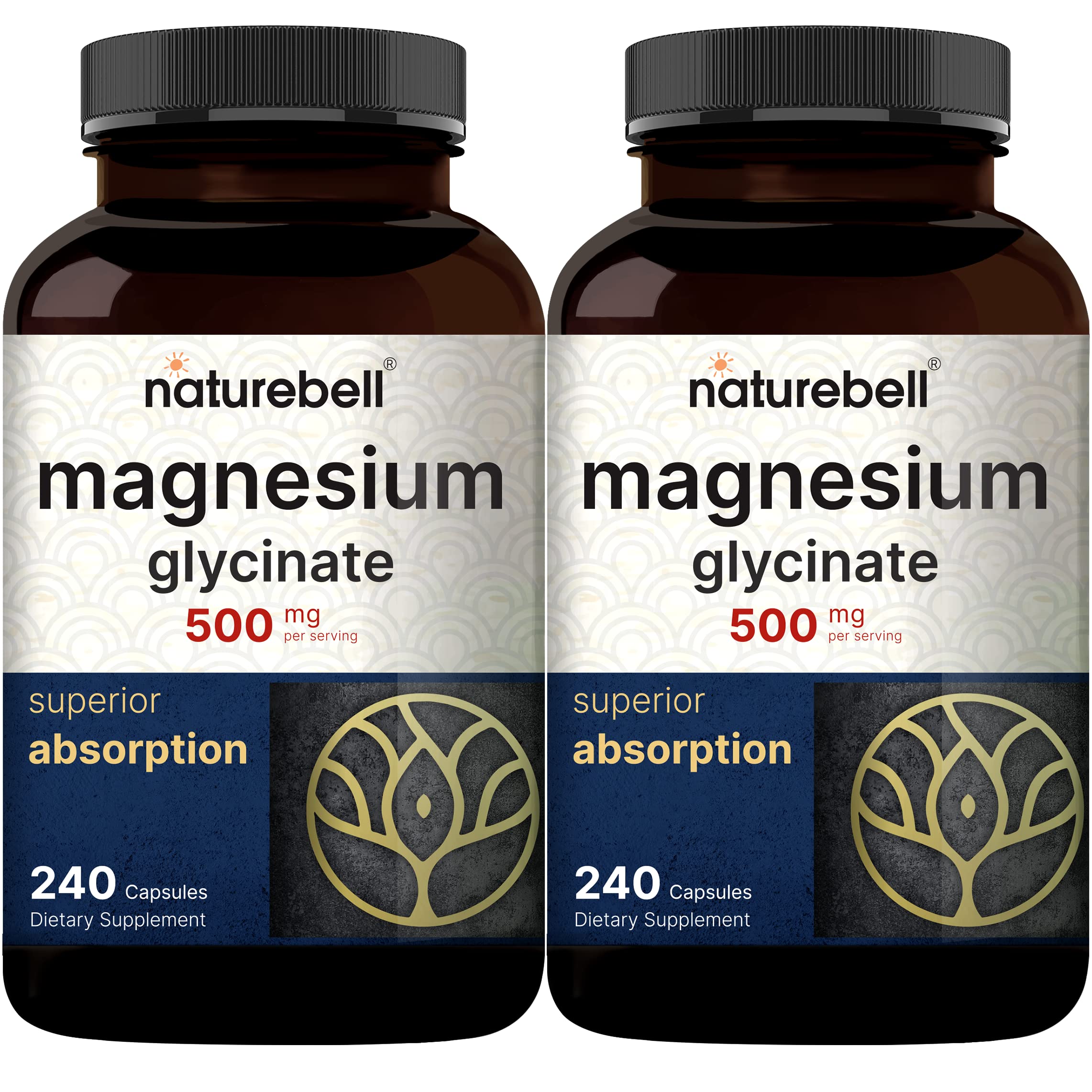 Pure Magnesium Glycinate 500mg with Fat Soluble Vitamin C, 480 Veggie Capsules (2 Pack) | Supplement for Muscle, Enzyme, & Heart Support* – 100% Chelated & Purified – Non-GMO, Filler Free