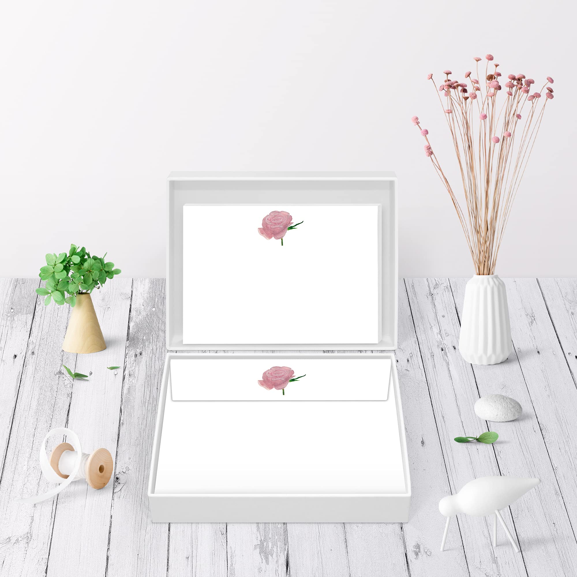 Me Loovely Pink Rose Flat Notecard and Envelopes Sets A6 Size Greeting Cards Correspondence Card Floral Writing Stationary Supplies | Christmas Gifts (Pack of 20)