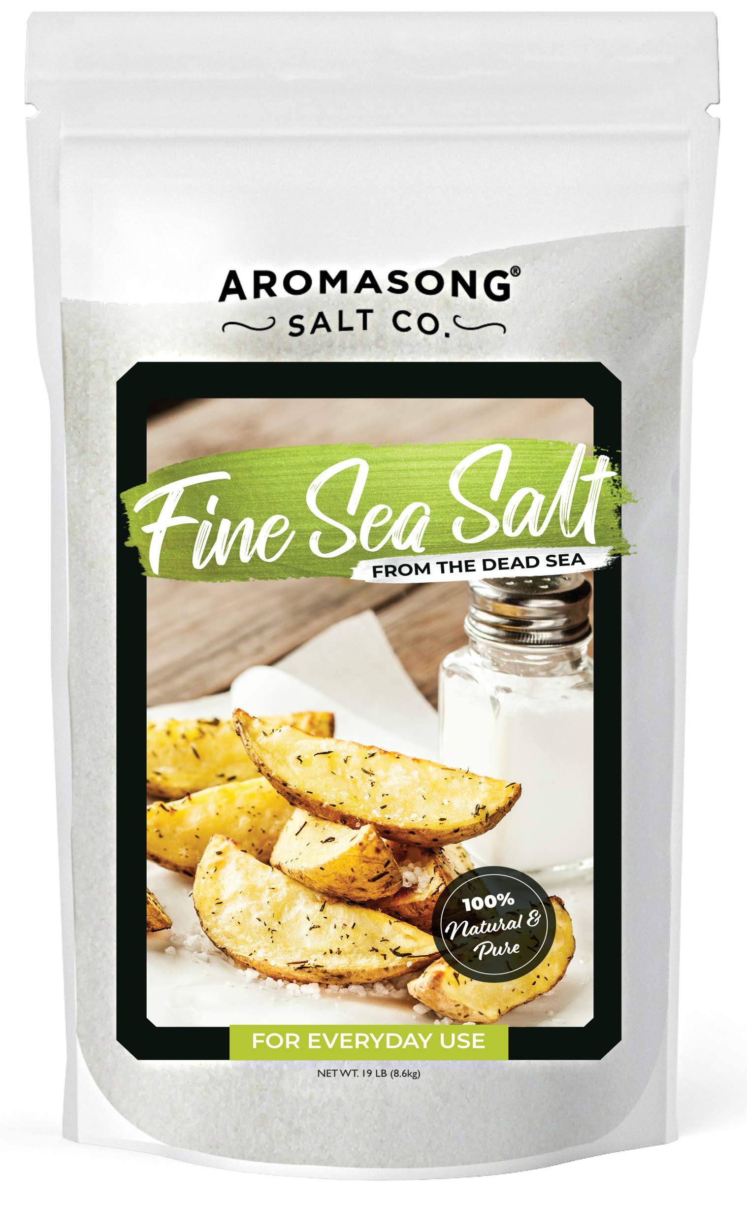 Aromasong Sea Salt 100% Natural Unrefined Gluten Free Fine Grain Table Salt - 19 Lb Large Bulk Resealable Bag (Packaging May Vary)