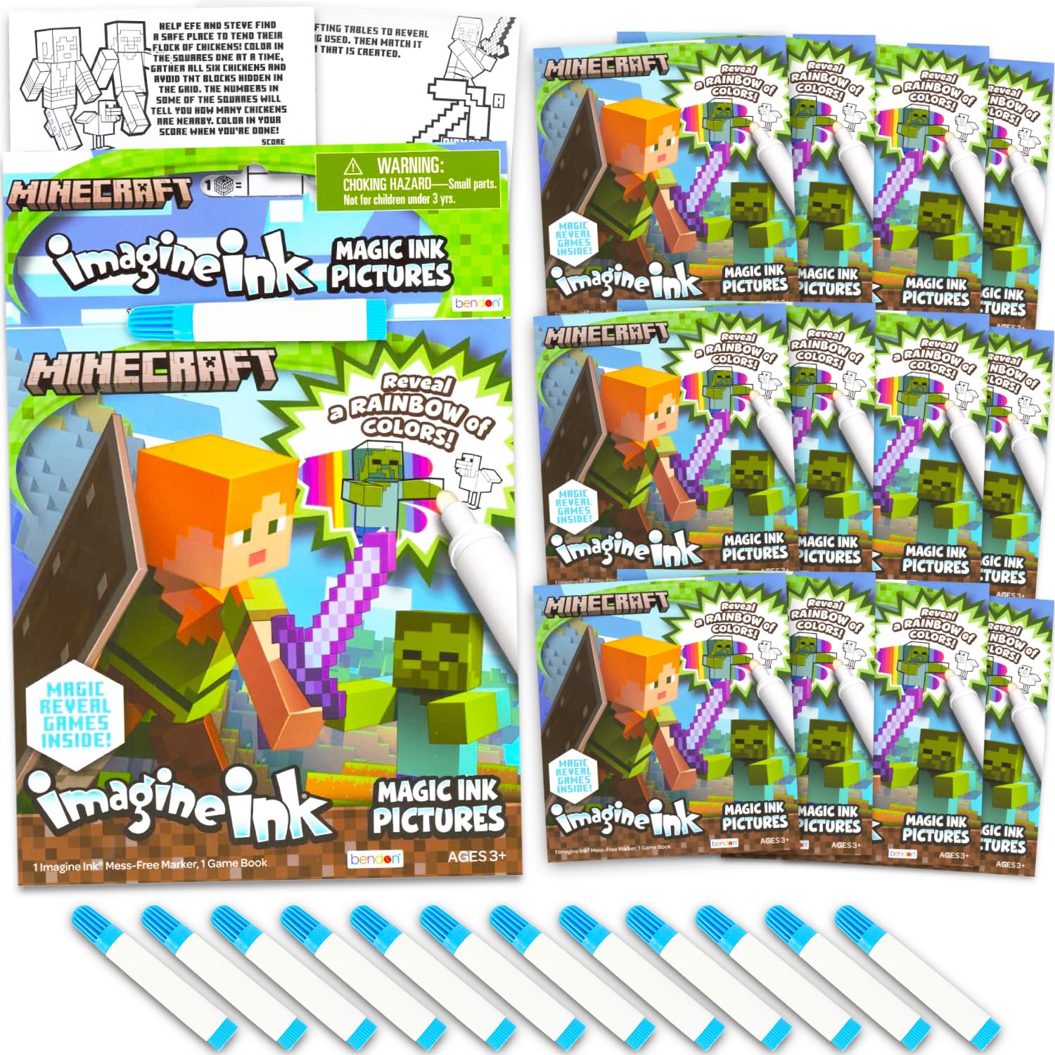 Photo 1 of *** ONLY 9 **** Minecraft Imagine Ink Coloring Book Set - 12 Pack Minecraft Party Favors Supplies No-Mess Magic Ink Activity Books for Kids 3 4 5 6 7 8