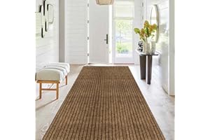 PENFHF Runner Rug 2 ft x6 ft, Outdoor/Indoor Rug with Rubber Backing Non Slip for Hallway, Kitchen, Patio, Laundry, RV, Entryway, Garage, Bathroom, Area Rug Carpet, Brown Stripes, Customizable