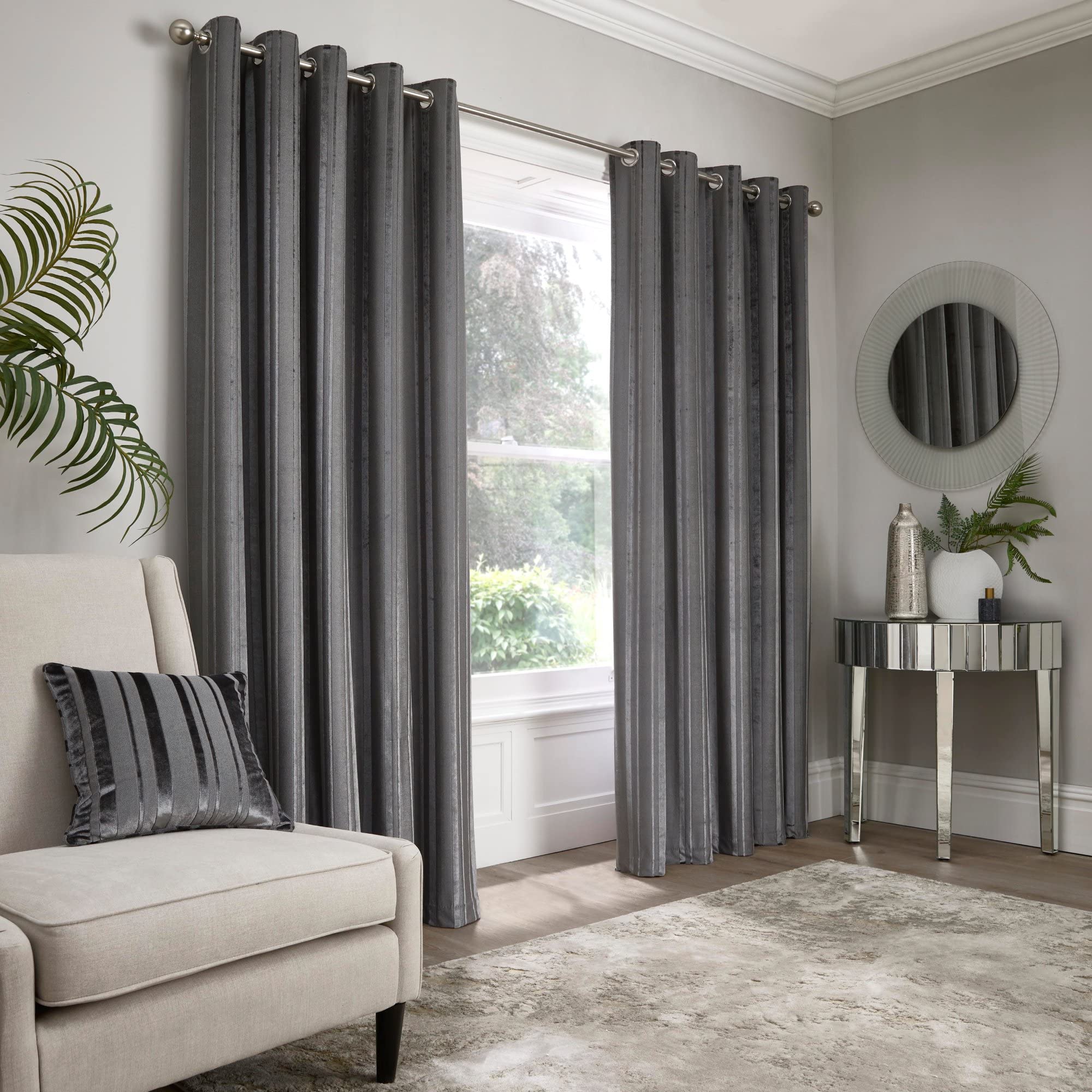 Appletree Boutique - Conrad - Jacquard Pair of Eyelet Curtains - 66" Width x 54" Drop (168 x 137cm) in Slate