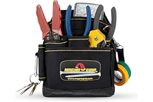 MagnoGrip 9-Pocket Magnetic Tool Pouch – Heavy-Duty 1680D Ballistic Polyester, Durable and Water-Resistant Tool Belt Pouch with Magnetic Storage for Carpenters, Electricians & DIY Enthusiasts - Black.