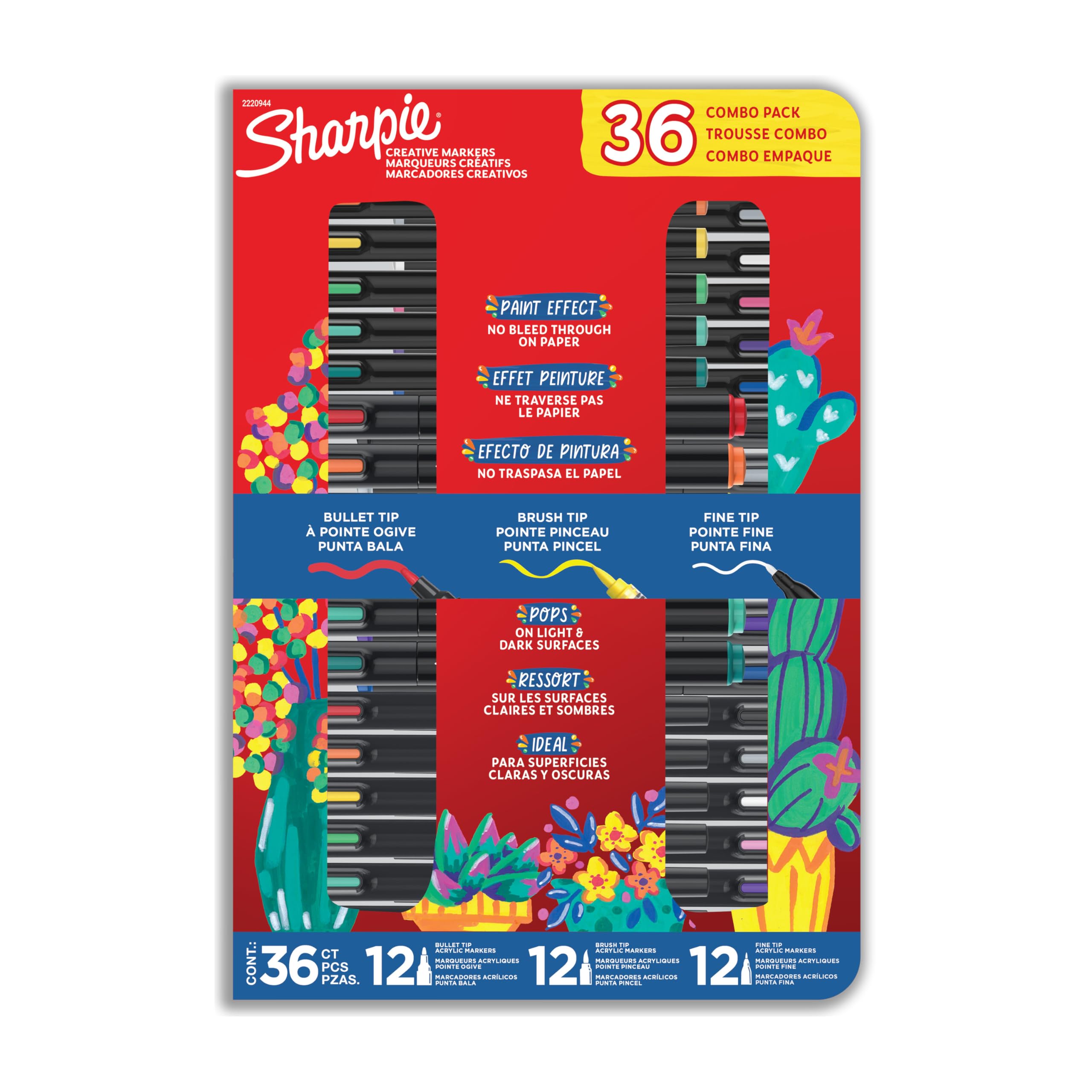 Sharpie Creative Markers Variety Pack, Water-Based Acrylic Paint Markers, Assorted Tips and Colors, 36 Count - Works on Paper, Metal, Wood, Ceramic, Glass, Rock, Canvas