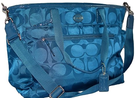 Amazon.com : COACH Signature Nylon Baby Bag/ Multifunction Tote in Silver / Dark Plume {Royal 