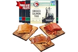 SeaBear Smoked Salmon Trip 18oz (3 x 6oz) Fillets Gift Box – Wild Alaska Sockeye, Wild Pink & Wild Coho Fillets, Shelf Stable, Ready to Eat, 18 Ounce (3 x 6 Ounce) Filets