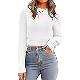 Zeagoo Women's 2026 Fall Crewneck Cropped Sweater Trendy Long Sleeve Ribbed Knit Pullover Jumper Tops