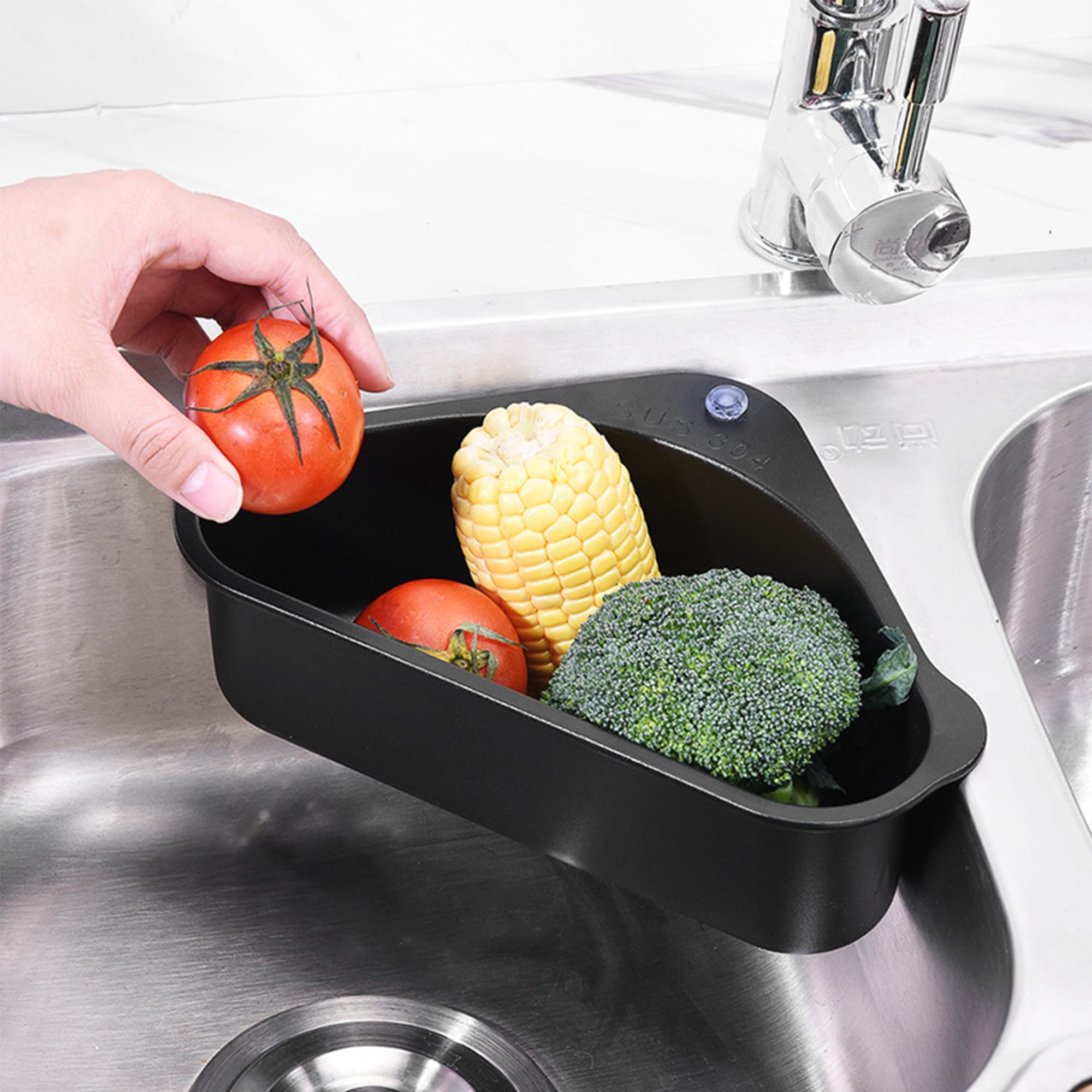 WYFCR Sink Strainers Basket, Sink Drain Shelf, Triangular Sink Strainer Basket Storage Rack Sucker, Kitchen Sink Corner Hanging Basket Shelf Sink Basket for Kitchen Bathroom