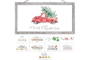 TIBLUE Farmhouse Wall Decor Sign Christmas Decoration Indoor Christmas Wall Decor With 10 Interchangeable Holiday Sayings Merry Christmas Sign for Xmax Thanksgiving Rustic Home Decor Living Room Bedroom 9x17