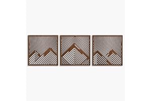 Geometric Mountain Wood Wall Art, Large Wooden Wall Art of Mountains, Wood Wall Decor Over the Bed, 3 Piece Mountain Wall Art