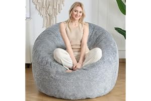 SHOUREN Large Bean Bag Chair,Sherpa Fabric Bean Bag Couch with Backrest, Bean Bag Sofa for Adults/Teens,Extra Soft Memory Foam Floor Sofa,Grey