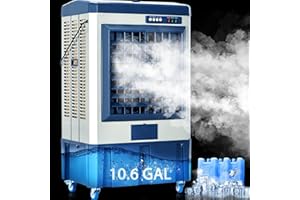 AKIRES Swamp Cooler,4800 CFM Evaporative Air Cooler with Continuous Auto Fill,10.6-Gal Water Tank,41IN Portable Evaporative Cooler Cooling Fan for Outdoor Patio Garage Shop Commercial Industrial