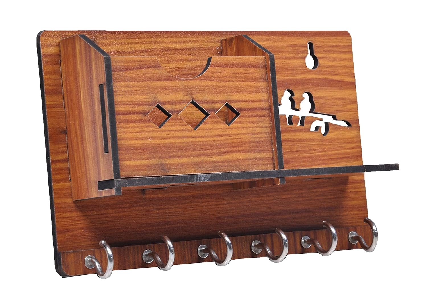 GLNRM Wall Mount Wooden Stand with Key Holder, Mobile Charging Stand