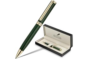 BEILUNER Luxury Gel Pen with 24K Gold Finish, Green Piano Lacquer, Luxury Grade Craftsmanship, Fancy Pen Gift Set for Men and Women, Graduation Gift, Executive, Office, Retractable, Nice Pen Set