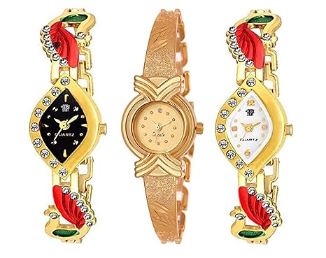 Swadesi Stuff Fashion Luxury Analog Golden Color Watch for Girls & Women Watch - for Women Combo of 3 Watches