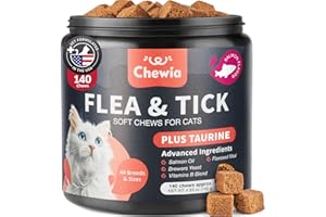CHEWIA Flea Treatment for Cats - Daily Oral Cat Flea and Tick Chews - Chewable Tick Treatment Supplement for Kittens - Skin & Coat, Digestive Health Supplement - Alternative to Collars, Combs, Shampoos