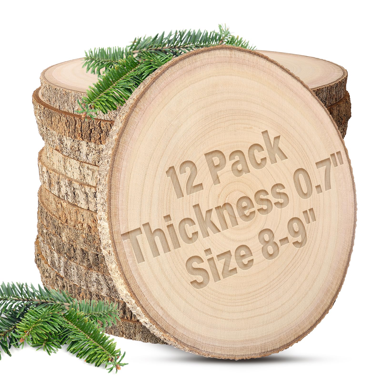 Photo 1 of 12pcs Wood Slices for Centerpieces 8-9inchs-Christmas Rustic Wood Circles Wedding Table Decor-Unfinished Baby Shower Wood Rounds for DIY Crafts