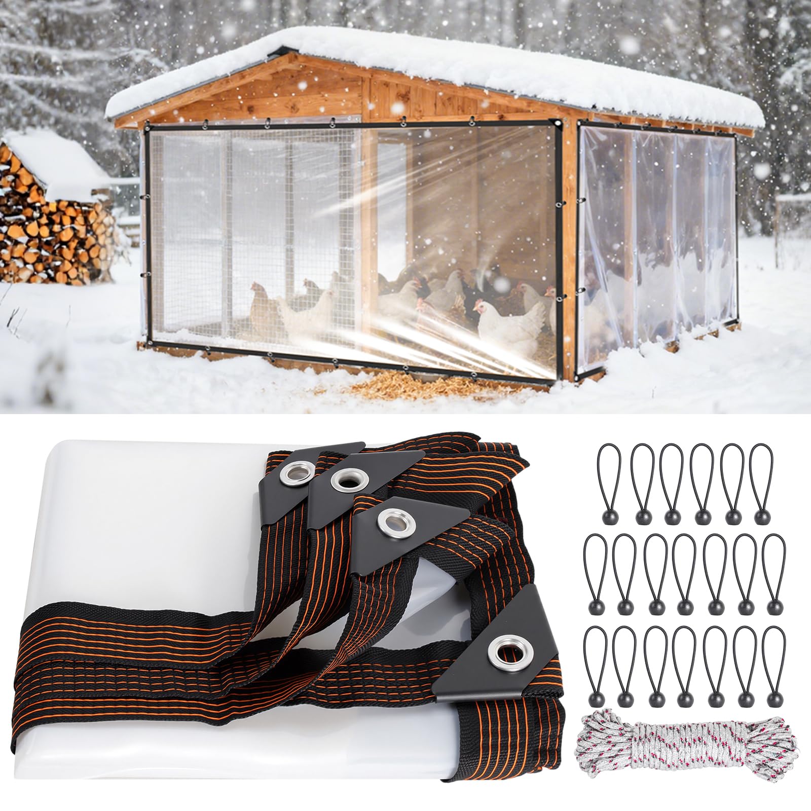 Photo 1 of 4x8 Ft Chicken Coop Cover for Winter - Waterproof Chicken Coop Tarp with Elastic Cords & Rope, Durable Protection for Large Chicken Runs