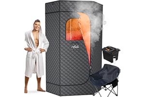 ouluu XL Portable Sauna Box, 4L Steamer Portable Steam Sauna for Home, Personal Sauna with Big Sauna Chair, Remote Control, Gray, 1400W