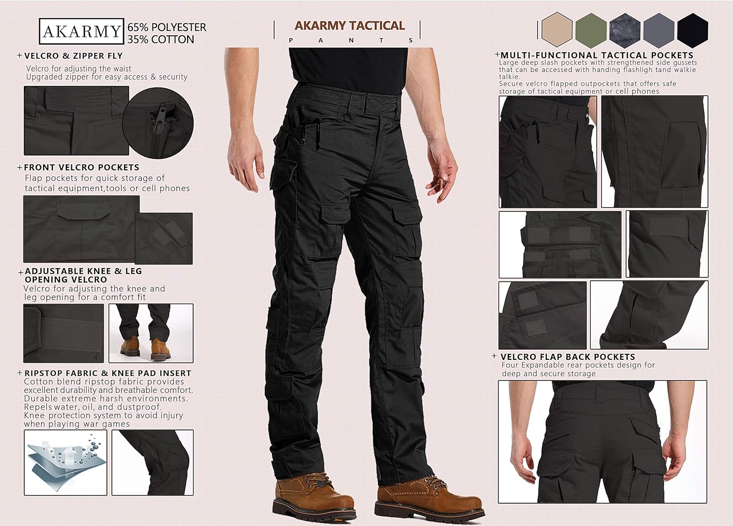 AKARMY Men's Military Tactical Pants Casual Camouflage Multi-Pocket BDU Cargo Pants Trousers: Clothing
