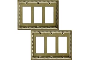 OKAWYC Triple Decorator Light Switch Cover Belaire Beaded Metal Wall Plate, 2-Pack Antique Brass 3 Gang Triple Rocker, for Receptacle Dimmer Switch GFCI Outlet Decorative Wallplate, Durable