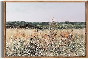Bluebubble Framed Large Canvas Wall Art Decorations, Wildflower Field Vintage Wall Art Canvas Prints, Modern Farmhouse Bathroom Home Wall Decor 16x24in