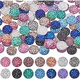 SUNNYCLUE 1 Box 140Pcs 14 Colors Druzy Cabochon 10mm Round Resin Colorful Flatback Dome Gems Faux Druzy Flat Back Glitter Cabochons for Jewelry Making Earrings Pendant Supplies DIY Crafts
