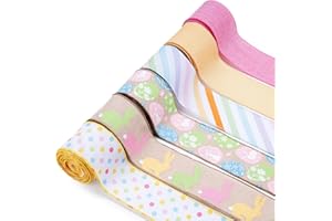 LaRibbons Easter Ribbon Wired 6 Rolls 2.5 Inch x 36 Yards TTL, Eggs and Bunny Easter Ribbon for Baskets, Striped and Polka Dot Wide Easter Ribbon for Crafts Spring Wreath Gift Wrapping Bow Decoration