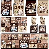 Fourluoo 10 Pcs Coffee Kitchen Decor and Accessories Coffee Oven Mitts and Pot Holders Set Dish Towels Farmhouse Kitchen Decor Vintage Brown Gloves for Chef Baking Cooking Grilling BBQ Women Gift