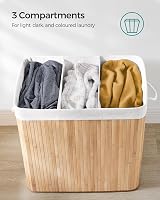 SONGMICS LCB091N01 150L 3-Compartment Laundry Basket with Bamboo Lid view 7