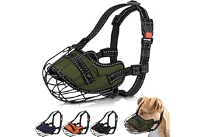 OOPSDOGGY Pitbull Dog Muzzle Reflective Metal Mask Secure Wire Basket Muzzles for Large Sized Dogs Amstaff Soft Cage to Prevent Biting Chewing with Adjustable Nylon Straps (Green, Pitbull)