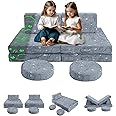 MeMoreCool Modular Glow Dinosaur Sofa for Kids, 8-Piece Convertible Foam Toddler Couch Play Set for Playroom and Children