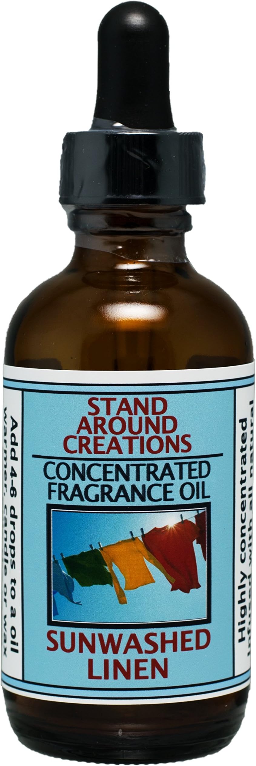 Concentrated Fragrance Oil - Scent:Sunwashed Linen- Freshly washed clothes hanging in the summer breeze. Contains natural essential oils. (2 fl.oz.)