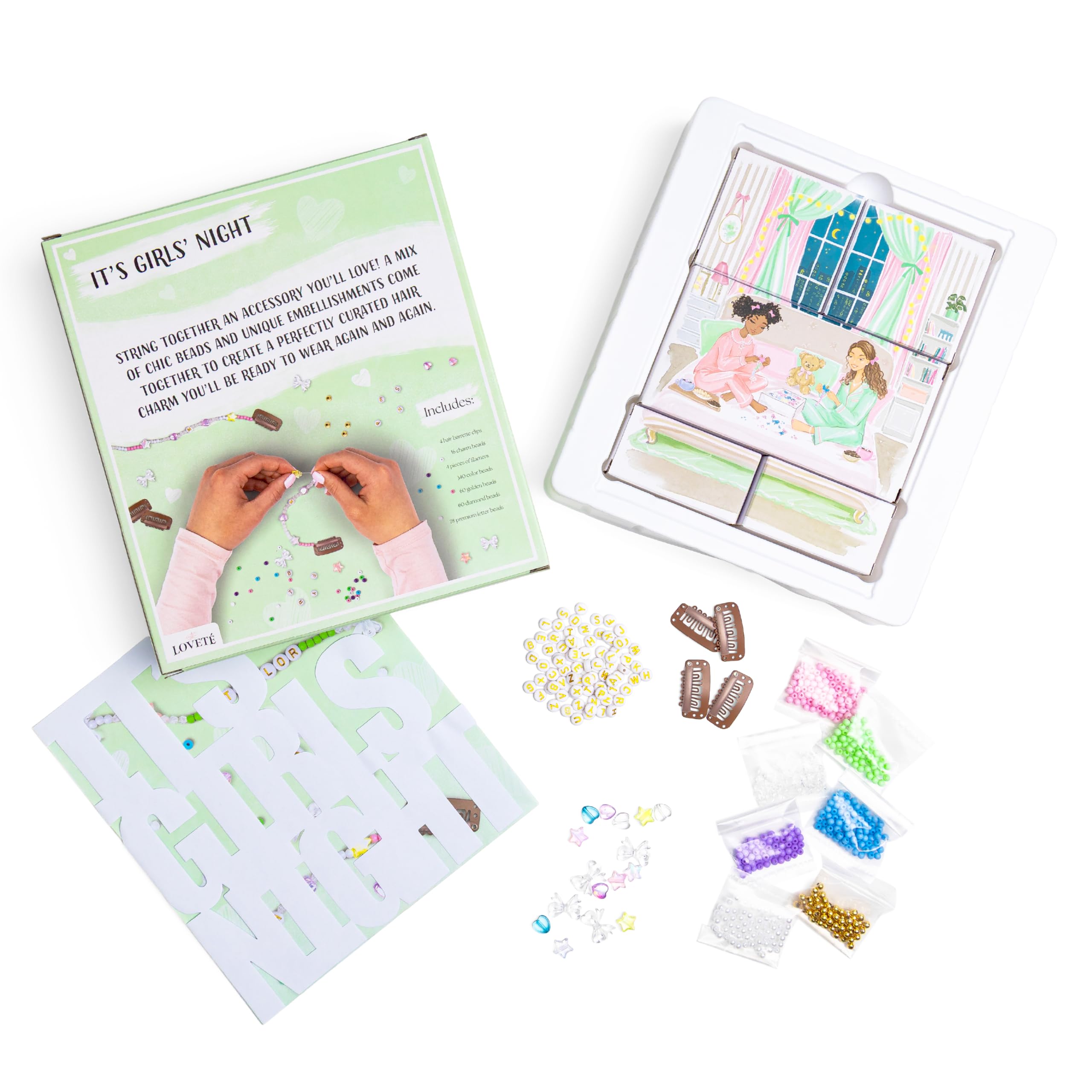 Photo 1 of Loveté Hair Charm Kit for Girls – Create Beaded Hair Accessories Craft Set for 4 Kids – Includes Colorful Beads & Embellishments – Gift for Sleepovers, Parties, Birthdays – Ages 6+