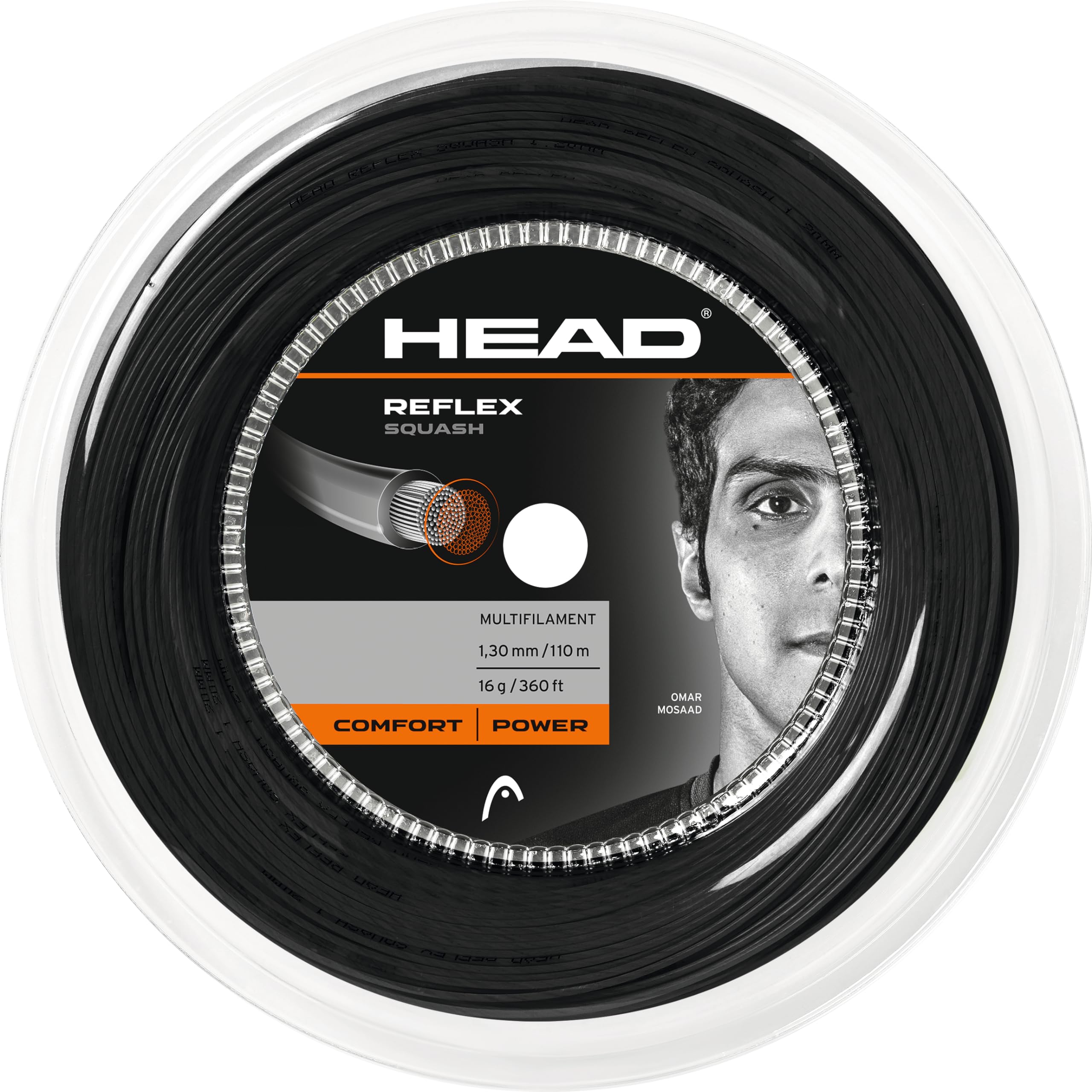HEAD Reflex 16 1.30mm Squash 110M Reel, Black 16