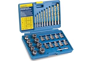 THINKPRO Bolt Extractor kit and Left Hand Drill Bit Set, 30 Piece EZ Out Bolt Extractor set for Broken, Damaged, Rusted, and Round-Off Studs, and Striped Bolt Remover for Automotive