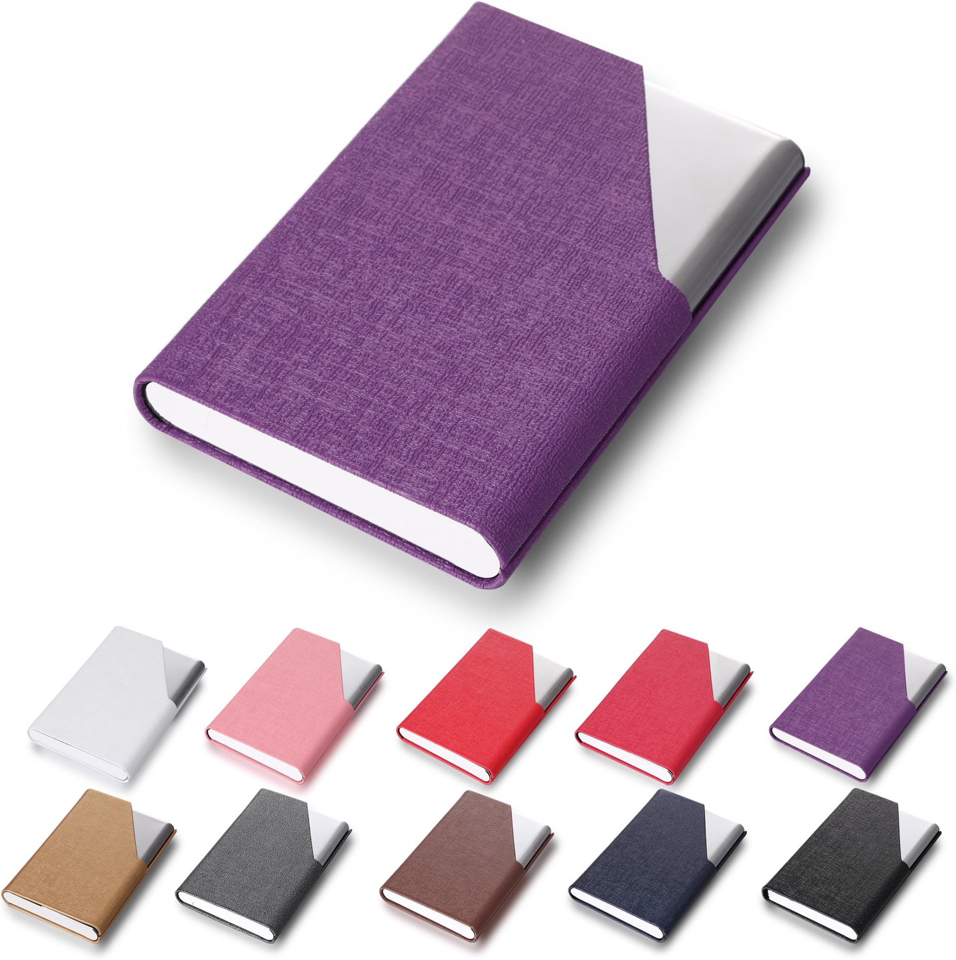 Efaithtek Professional Business Card Holder Business Name Card Holder Luxury PU Leather & Stainless Steel Multi Card Case - Keep Your Business Cards Clean (Purple)