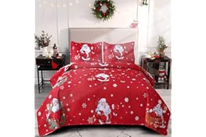BELISTA Christmas Quilt Set Queen Size (90 x 90inch) Santa Claus Snowflakes Bedding Sets, Reindeer Elf Christmas Tree Coverlet Bedspread,Xmas Bedroom Decoration,Chrimbo Newyear Ornaments
