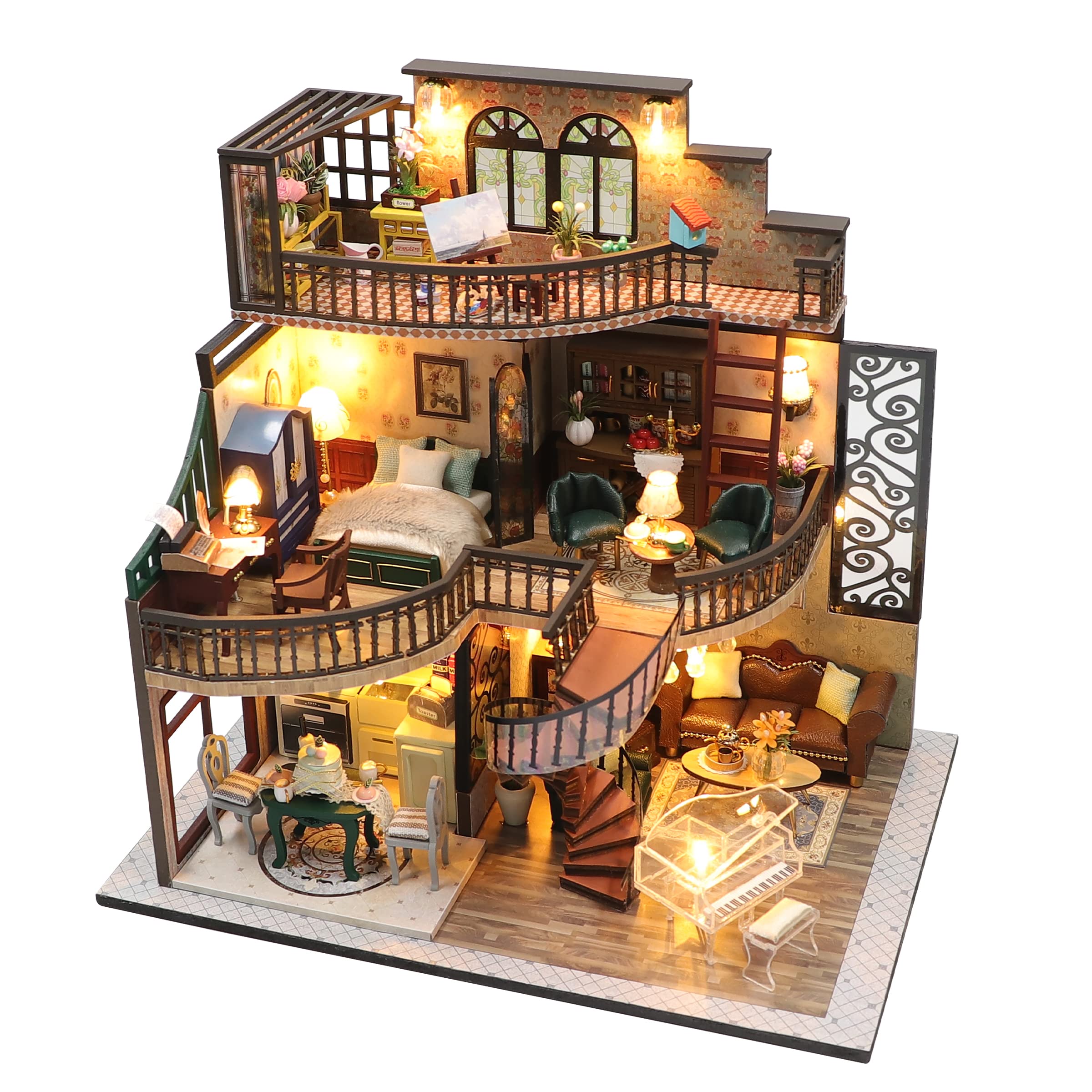 CRIOLPO Miniature House Kit, wooden dolls house, DIY Miniature Doll House Kit, Inventive Room with Furniture, Tiny House Making Kit, for Crafting a House Masterpiece - dreamy Tower