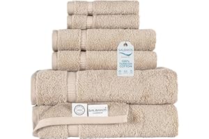 SALBAKOS 100% Turkish Cotton 6-Piece Towel Set | Heirloom Quality Hotel & Spa Collection | Soft, Super Absorbent 2 Washcloth, 2 Hand, 2 Bath Towel Sets | Made in Turkey (Taupe, 6 Piece Towel Set)