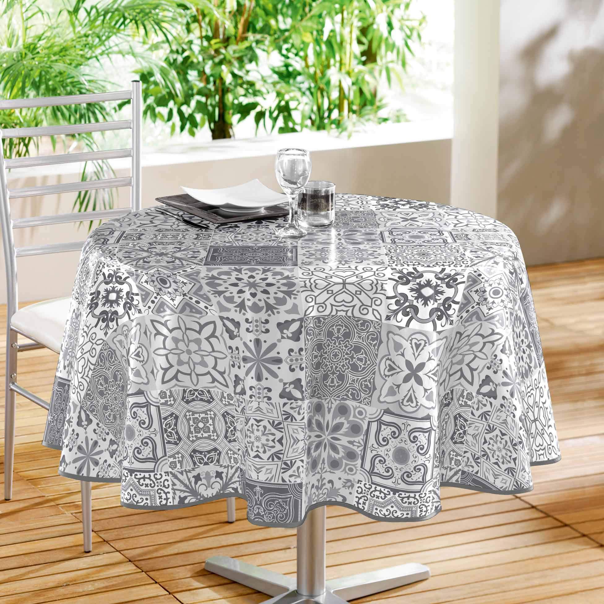 Douceur d'Intérieur Décor Ligne Persian PVC Rectangle Tablecloth, PVC, gray, diamètre 160 cm