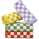 Jacquotha Wash Cloths Checkered 4 Pack 4 Colors - Cotton Washcloths for Face Body, 13 x 13 Inches Daily Cleansing Kitchen Towels